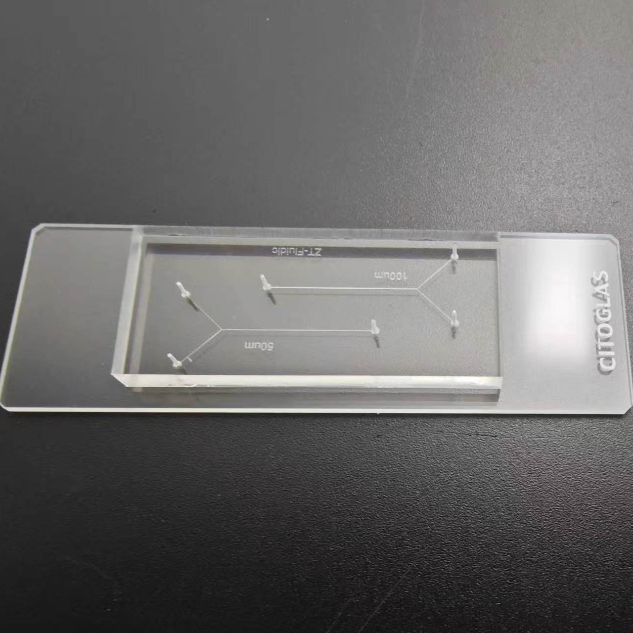 Standard PDMS Microfluidic Chip, PDMS/Glass, Dual 50µm & 100µm Channels, Plasma-Bonded, Starter Kit with PTFE Tubing & Syringe, 45x20mm, for Lab Research & Teaching (RUO)